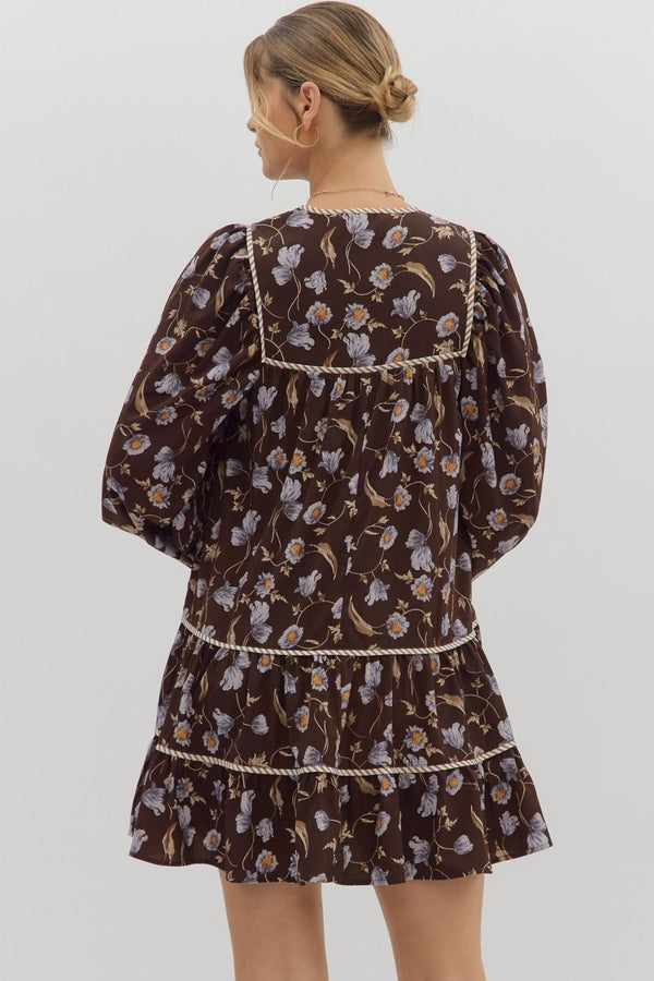 Floral Print Smocked Yoke V-Neck Mini Dress