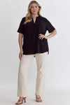 Solid V-neck Placket Top