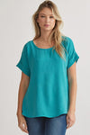 Scoop-Neck Top Featuring Permanent Rolled Sleeve Detail