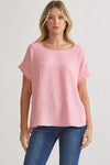 Scoop-Neck Top Featuring Permanent Rolled Sleeve Detail