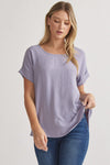 Scoop-Neck Top Featuring Permanent Rolled Sleeve Detail