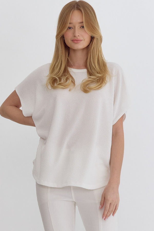 Solid Ribbed Round Neck Short Sleeve Top