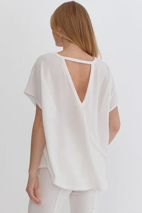 Solid Ribbed Round Neck Short Sleeve Top