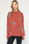 Cheetah Print Mock Neck LS Sweater Top