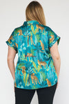 Satin Tropical Cheetah Print V-Neck Top