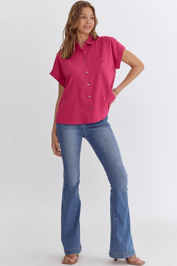 Solid Button Down Collared Top