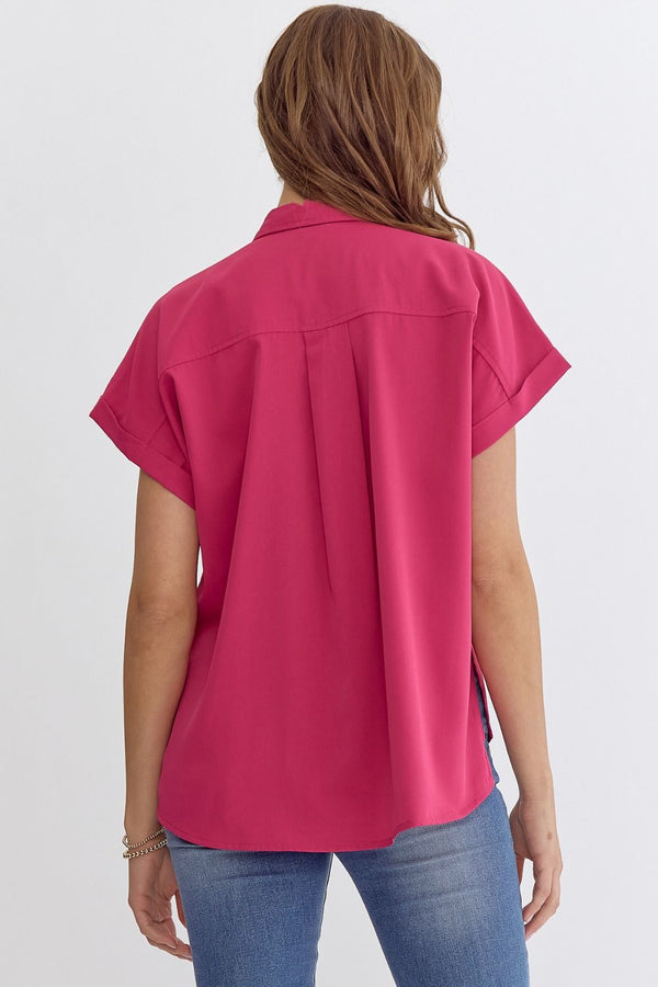Solid Button Down Collared Top