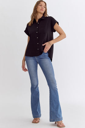 Solid Button Down Collared Top