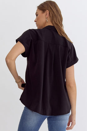 Solid Button Down Collared Top