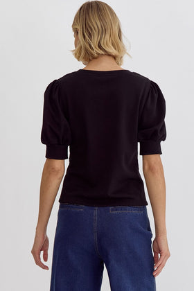 Solid Round Neck SS Top Featuring Twist Detail At Front