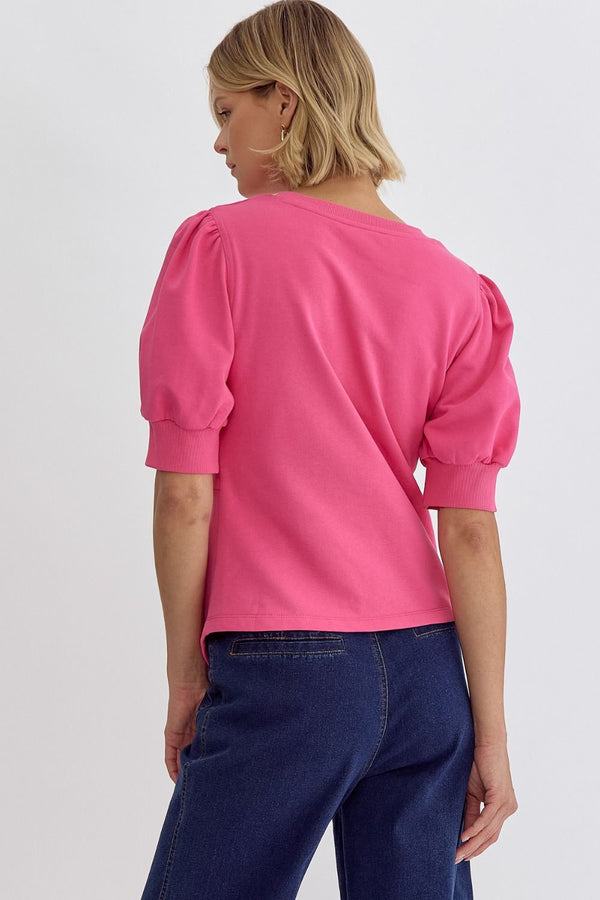 Solid Round Neck SS Top Featuring Twist Detail At Front