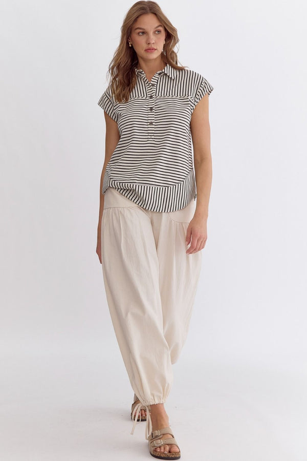 Striped Collared Sleeveless Top