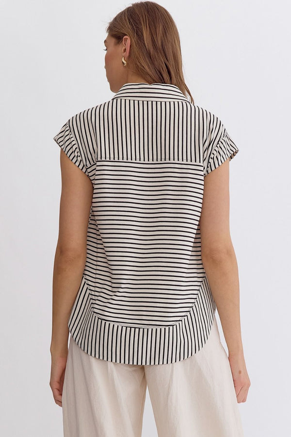 Striped Collared Sleeveless Top