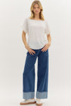 Classic Round Neck Short Roll-Up Sleeve Pullover Top