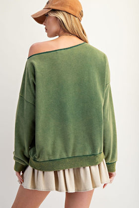 LS HEART BOOTS PRINT WASHED TERRY KNIT PULLOVER