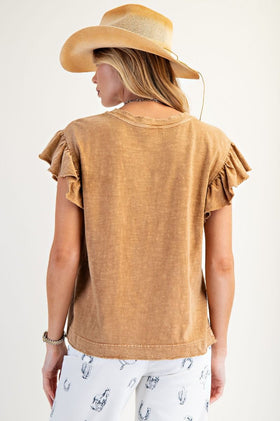 WING SLVS COTTON SLUB MINERAL WASHED KNIT TOP