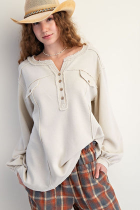LS TEXTURED THERMAL MINERAL WASHED HENELY TOP