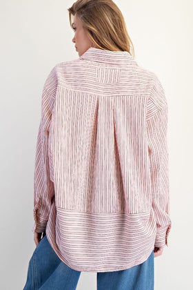 LS MULTI STRIPE CRINKLED WOVEN BOTTON DOWN OVERSIZED SHIRT