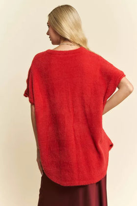 SOLID COZY MOCK NECK SHORT SLEEVE SWEATER KNIT TOP