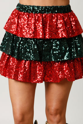 Color Block Sequin Tiered Skirt