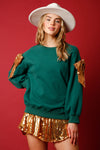 Sequin Bow on Sleeve Sweatshirt