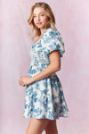Printed Cotton Poplin Bubble Hem Short Sleeve Mini Dress