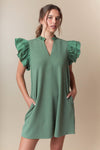 Textured Mini Dress with Shorts Ruffled Sleeve