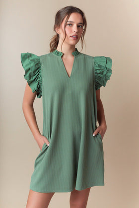 Textured Mini Dress with Shorts Ruffled Sleeve