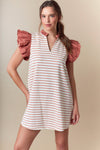 Stripe Mini Dress with Shorts Ruffled Sleeve