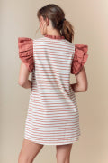 Stripe Mini Dress with Shorts Ruffled Sleeve