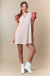 Stripe Mini Dress with Shorts Ruffled Sleeve