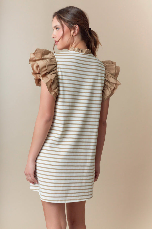 Stripe Mini Dress with Shorts Ruffled Sleeve