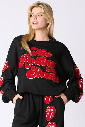 ROLLING STONES TOWEL & SQEQUINS EMBO FRONT & SLV DEATIL CROP