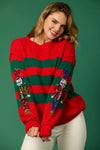 Sequin Nutcracker Striped Sweater