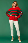 Sequin Nutcracker Striped Sweater