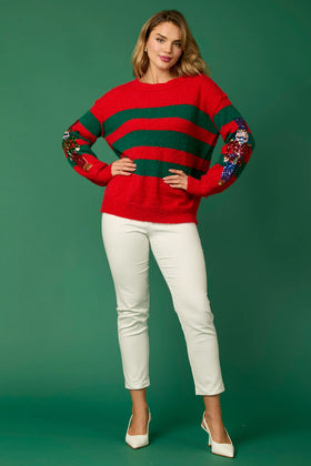 Sequin Nutcracker Striped Sweater