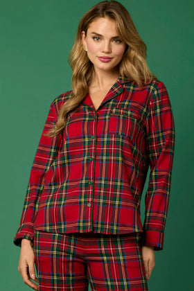 Long Sleeve Christmas Plaid Pajama, Top Only