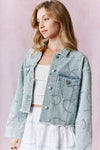Bow Patterned Rhinestone Denim Jacket