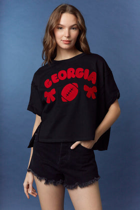 'Georgia' Heavy Crochet Embroidery Detail Oversized Cropped Tee