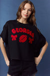 'Georgia' Heavy Crochet Embroidery Detail Oversized Cropped Tee
