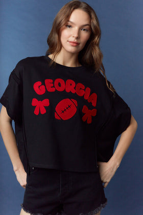 'Georgia' Heavy Crochet Embroidery Detail Oversized Cropped Tee