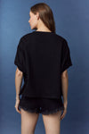 'Georgia' Heavy Crochet Embroidery Detail Oversized Cropped Tee