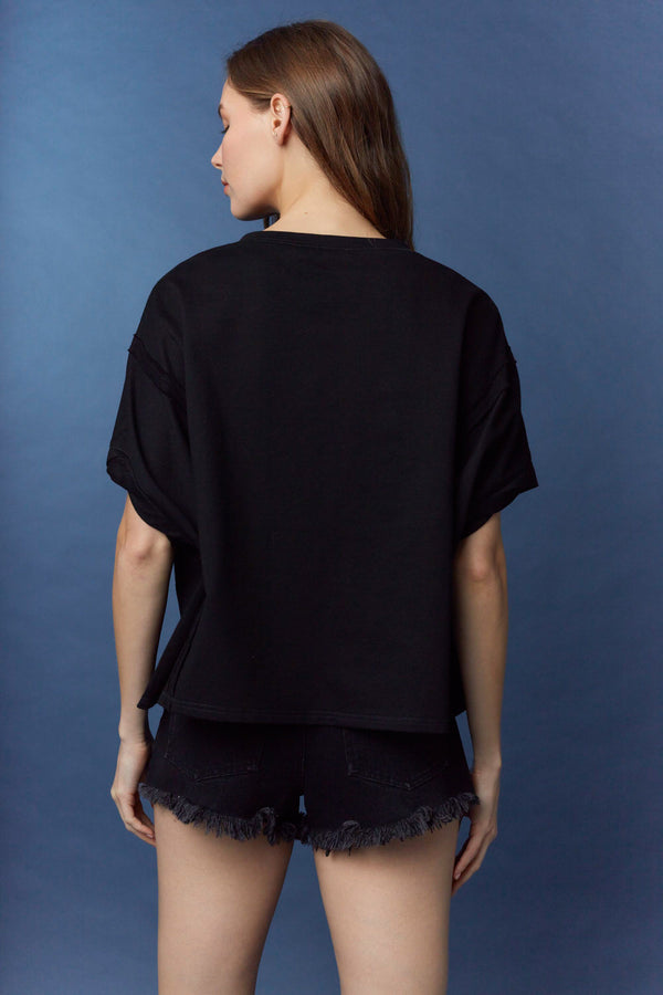 'Georgia' Heavy Crochet Embroidery Detail Oversized Cropped Tee