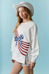 American Flag Bow Sequin Embroidery Detail Sweatshirt