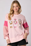 TERRY CORDUROY MIXED MEDIA OVERSIZED SWEATSHIRT W/SEQUINS