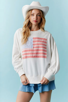 Cotton Terry American Flag Lace Trim Detail Srican Flag Lace Trim Detail Sweatshirt