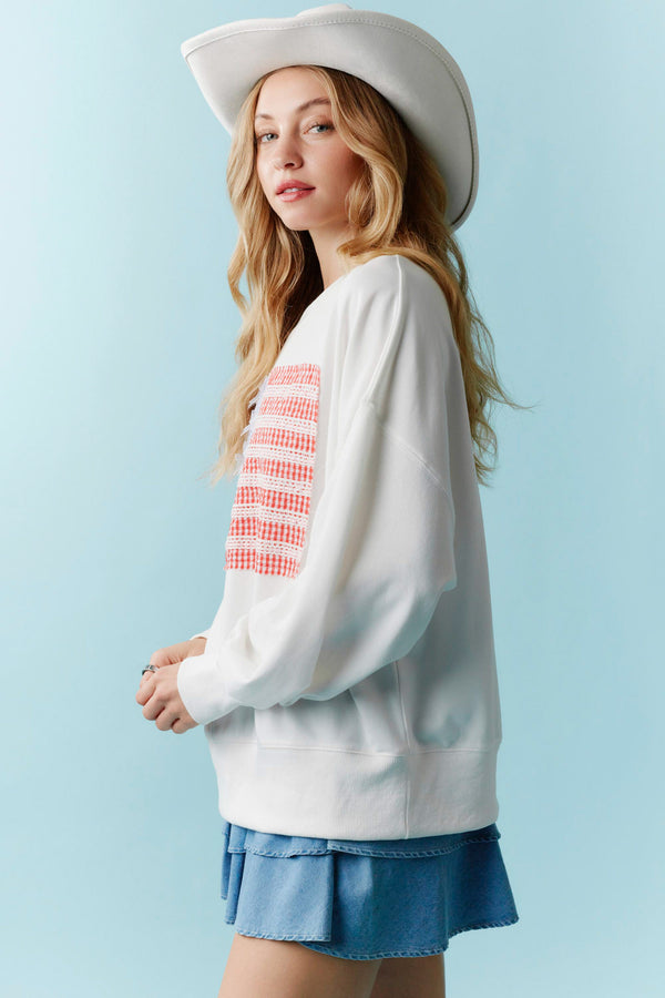 Cotton Terry American Flag Lace Trim Detail Srican Flag Lace Trim Detail Sweatshirt