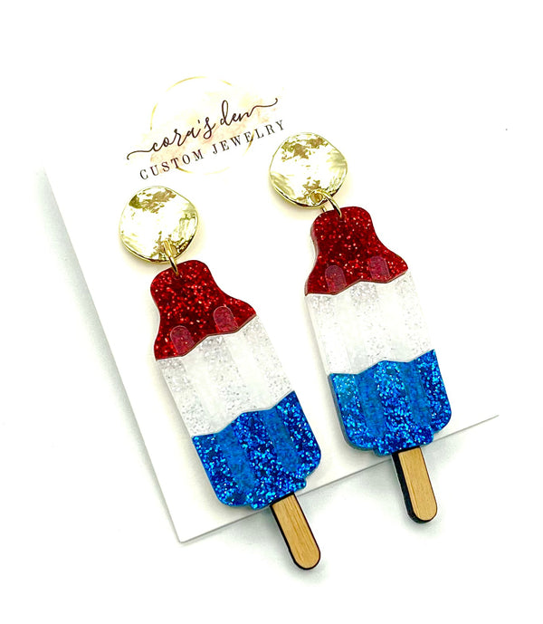 Glitter Patriotic Popsicle Earrings