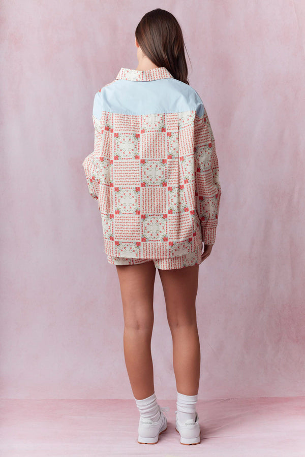 Multi Floral Block Printed Cotton Poplin Shorts