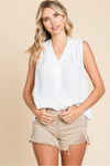 Solid Sleeveless Top W/V-neck